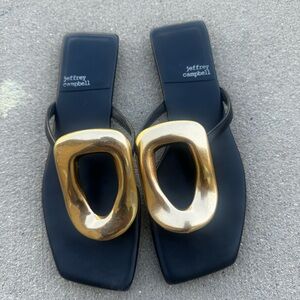 Jeffrey Campbell Black Sandals with Gold Accents